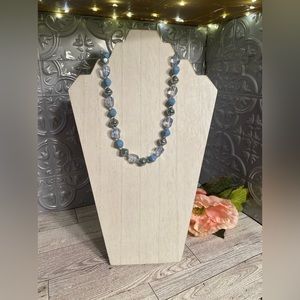 Vintage 16” Blue and Silver Beaded Necklace